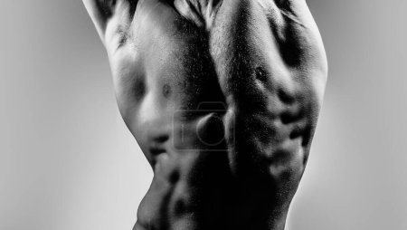 Photo for Strong Sexy Athletic Man. Fitness Model showing naked Torso. Cropped photo with naked male body for banner. Sexy man for design. Gay poster. Templates lgbt web banner design - Royalty Free Image