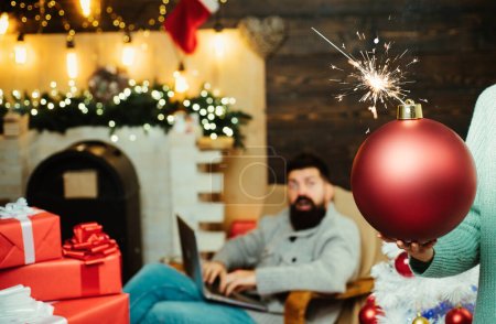 Photo for Bomb emotions. Christmas preparation. Happy Santa claus. Sparkle blast. Christmas sale. Funny Santa wishes Merry Christmas and Happy new year - Royalty Free Image