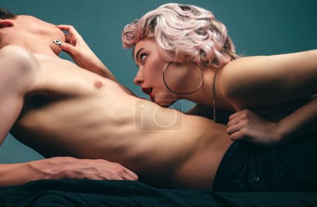 Photo for Loving people, lovers feeling love. Sexy couple. Passionate sexy moments. Sensual kiss - Royalty Free Image