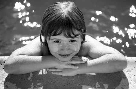Photo for Caucasian child in swimming pool portrait close up. Kids face. Kids summer activities - Royalty Free Image