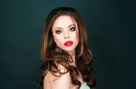 Photo for Fashion makeup with red lips and smokey eyes. Beauty face, cosmetics, make-up - Royalty Free Image