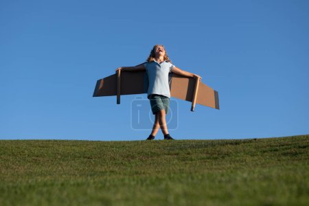 Photo for Child imagination dream to be pilot. Creative and innovation concept. Success and kids leader skills - Royalty Free Image