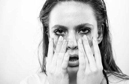 Photo for Crying woman with makeup. Bad emotions. Emotional concept. Hard life - Royalty Free Image