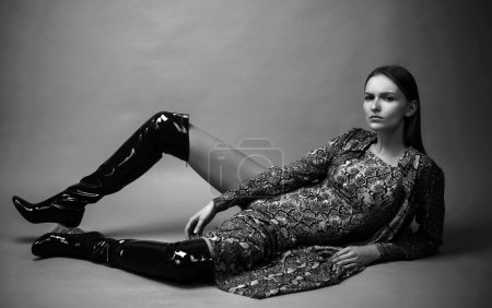 Photo for Fashionably dressed woman. Fashion portrait of glamour sensual young stylish lady wearing trendy outfit - Royalty Free Image