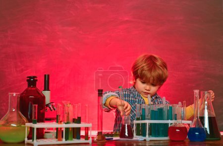 Photo for Education. Kid from primary school. School chemistry lessons. Lesson Plans - Middle School Chemistry. Schoolboy. Ready for school. Science - Royalty Free Image