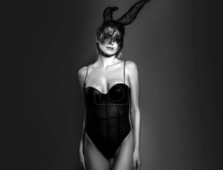 Photo for Sensual blonde girl with lace mask. Sexy bunny woman - Royalty Free Image