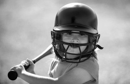 Photo for Kid baseball ready to bat. Child batter about to hit a pitch during a baseball game - Royalty Free Image