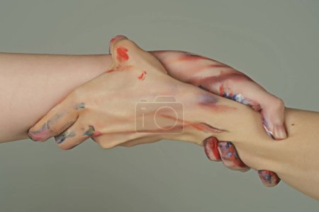 Photo for Rescue, helping gesture or hands. Salvation relations. Hand reaching out to help, relations. Rescue, helping gesture or hands. Support hand. Helping hand gesture, sign of help and hope - Royalty Free Image