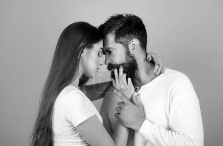 Photo for Romantic moment. Secrets fantasy. Satisfied girlfriend and boyfriend enjoying romantic moment. Young couple having passionate intense sex - Royalty Free Image