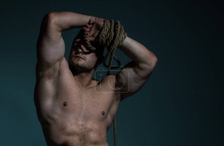 Photo for Muscular men body and shoulder muscles. Sexy gays with tied hand - Royalty Free Image