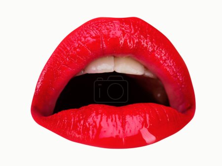 Photo for Open mouth close-up. Wow expression. Art lips, awesome and surprising emotions. Sexy plump lip. Isolated on white - Royalty Free Image