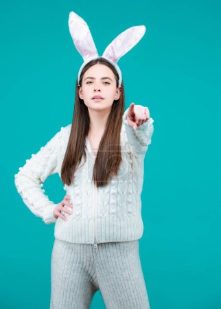 Photo for Model dressed in costume Easter bunny. Bunny girl celebrating easter on isolated background - Royalty Free Image