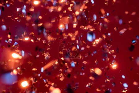 Photo for Glitter Confetti Red backgrounds. Light bokeh Confetti to design. Glitter Confetti backgrounds for valentines day, birthday or Christmas. Confetti background. Holiday, birthday - Royalty Free Image