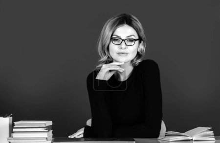Photo for Sensual woman teacher on lesson. Sexy student girl teaching or learning in class at high school. Education and tutoring concept - Royalty Free Image