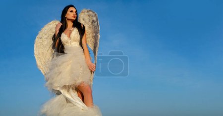 Photo for Valentines day. Sensual woman angel. Beauty girl with angel wings. Sexy cupid, valentines day concept. Banner for header design, flyer template - Royalty Free Image