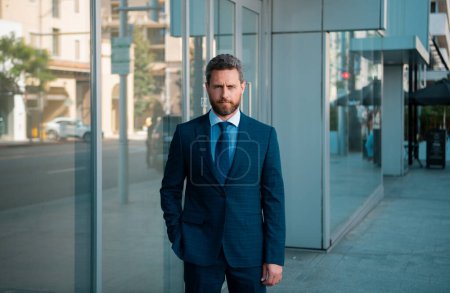 Photo for Manager in a luxury modern open space business center. Successful business man outside - Royalty Free Image