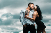 Loving people, lovers feeling love. Shirtless muscular man embracing kissing girlfriend Stickers #698283264