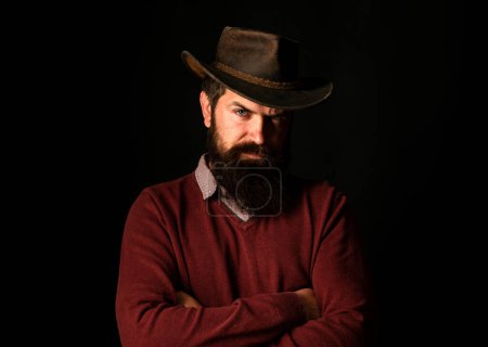 Foto de Western. Vaquero americano. Hombre barbudo del campo. Tipo de estilo vintage - Imagen libre de derechos