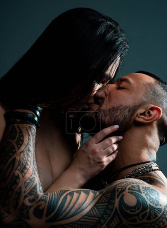 Photo for Young lovers. Passionate man gently kissing beautiful woman. sexy couple in love. love and romance. valentines day. couple kiss. love each other. passion and desire. Romantic couple kissing. - Royalty Free Image