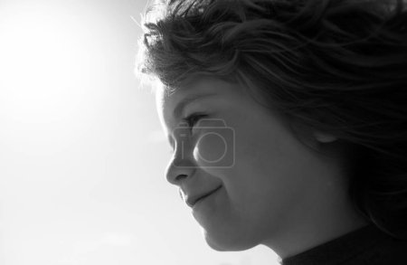 Photo for Head close up. Close up head shot of child. Kids face, little boy profile portrait - Royalty Free Image