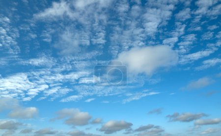 Photo for Blue sky cloud gradient background. Cloudy sky. Vivid cyan blue landscape in environment day horizon skyline view. White clouds on soft sky background. White cloudy sky - Royalty Free Image