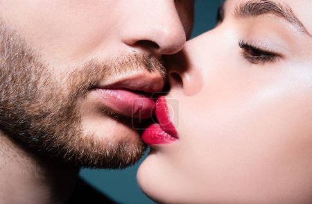 Photo for Sensual kiss. Young couple making love. Kisses lovers. Passionate kissing - Royalty Free Image