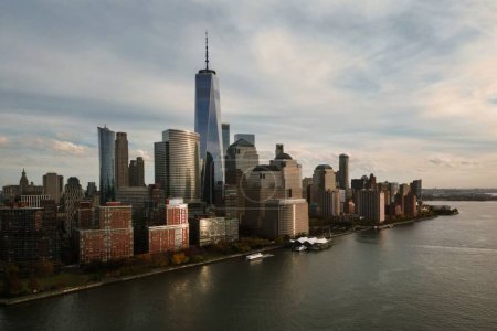 Photo for New York skyline. Manhattan view from Jersey, New York skyscraper. Aerial view of Big Apple. New York panorama from Hudson. Cityscape landmark. Lower Manhattan NY. New York City Skyline with Urban - Royalty Free Image