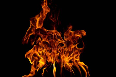 Photo for Fire flames isolated on black background. Fire burn flame isolated, flaming burning art design concept with space for text - Royalty Free Image