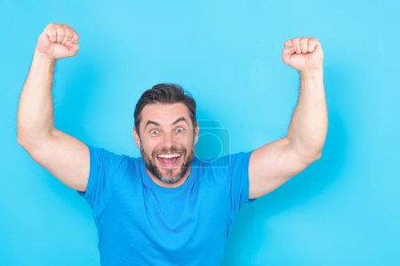 Photo for Amazed excited man. Close up portrait of handsome man with excited face expression. Hispanic man with excited face. Omg surprise or wow concept. Satisfied middle aged man celebrating success - Royalty Free Image
