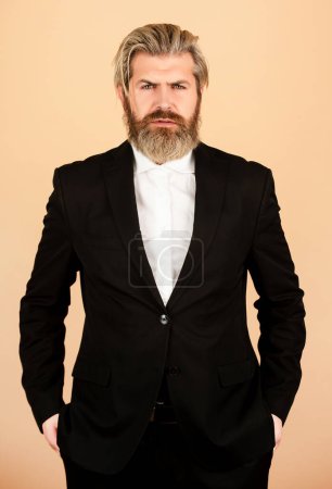 Photo for Bearded man suit fashion. Luxury classic suits, vogue. Man in classic suit, shirt and tie. Business man concept - Royalty Free Image