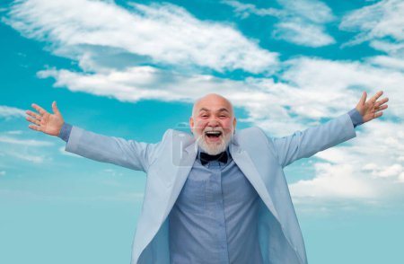 Photo for Life winner concept. Old mature man. Vintage success male in white suit having fun - Royalty Free Image