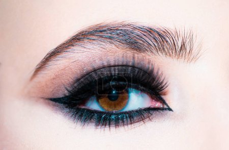 Téléchargez les photos : Maquille les yeux. Gros plan d'un bel œil féminin - en image libre de droit