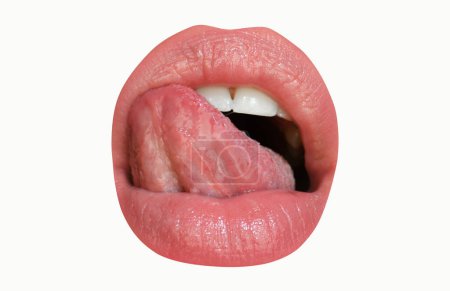 Foto de Primer plano de Sexy Mouth. Belleza joven Lips mujer. Aislado sobre blanco - Imagen libre de derechos