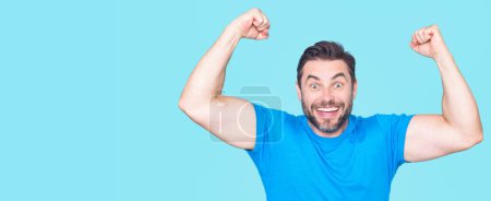 Photo for The win. Excited winner. Winner gesture with raised arms. man screaming for success. Celebration. Amazed Happy winner. Ecstatic excited male winner celebrating win. Overjoyed man enjoy victory - Royalty Free Image