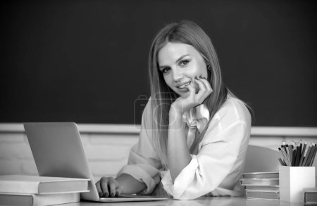 Photo for Portrait of female university student study lesson at school or university. Teenager student girl - Royalty Free Image