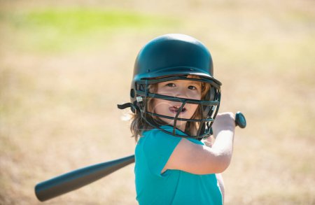 Photo for Little child baseball player focused ready to bat. Kid holding a baseball bat - Royalty Free Image