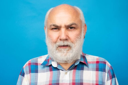 Photo for Mature bald man with grey beard on studio background. Portrait of senior elderly caucasian old man. Older grandfather, grandpa pensioner, retiree concept - Royalty Free Image