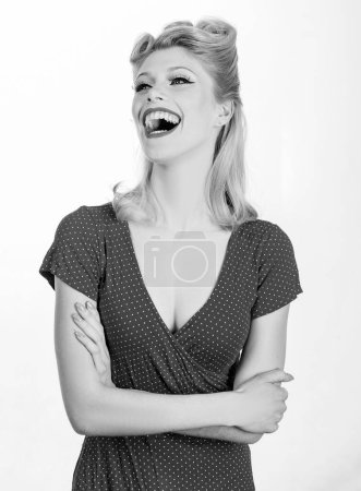 Foto de Vogue retrato de estilo de moda de chica feliz. Modelo femenino. Estudio sobre fondo blanco - Imagen libre de derechos