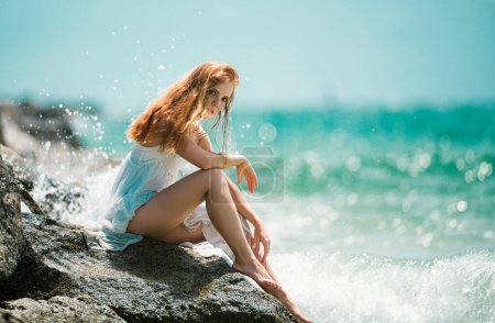 Photo for Beautiful young sexy woman at sea beach - Royalty Free Image