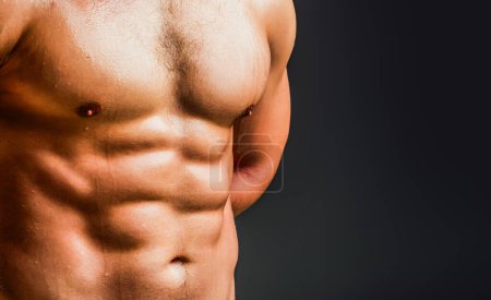 Photo for Muscular Torso. Sexy Man. Strong Muscle. Athletic Gay Posing Naked. Nude guy. Man showing muscular sixpack abs. six pack abs muscle. Fit male belly. Strong and Power Six pack Abs - Royalty Free Image