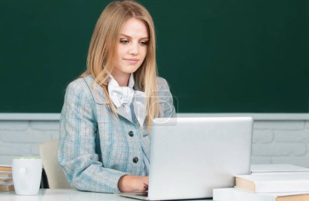 Photo for Young teacher. Portrait of female university student study lesson at school or university - Royalty Free Image