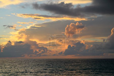 Photo for Sea beach with sky sunset or sunrise. Cloudscape over the sunset sea. Sunset at tropical beach. Nature sunset landscape of morning sea - Royalty Free Image