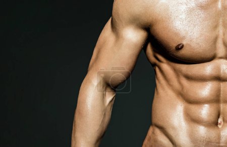 Photo for Sexy model. Muscular body. Strong man. Male body shape. Athletic Man posing shirtless. Gay with naked Torso. Muscular body model. Strong and sexy topless model. Seductive gay. Attractive guy body - Royalty Free Image