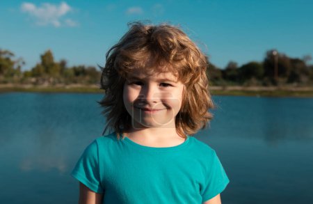 Photo for Kids outdoor portrait, close up head of cute child - Royalty Free Image