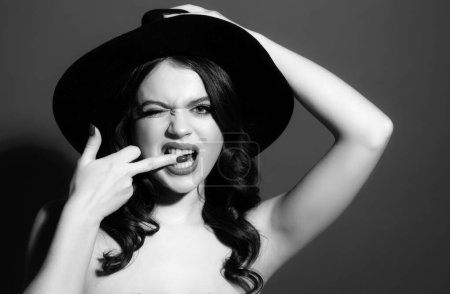 Photo for Middle finger woman. Fuck you. Concept of brutal, rebel, punk, indecent people. Fashion beauty girl showing middle finger - Royalty Free Image