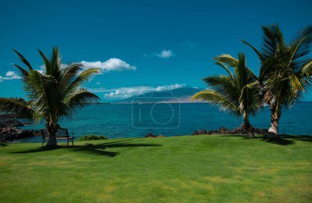 Photo for Travel summer vacation background, concept at beach with the sunny sky. Tropical scene of holiday on sea. Seascape nature - Royalty Free Image