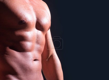 Foto de Banner con torso desnudo. Cortado cuerpo de sexy muscular desnudo gay. Abdominales desnudos chico - Imagen libre de derechos