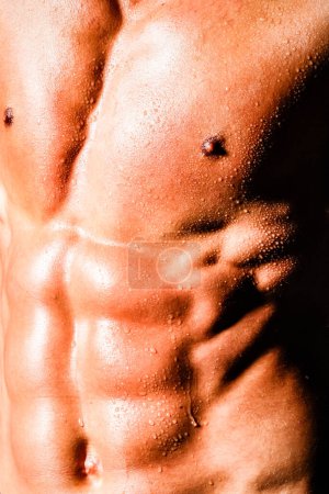 Photo for Muscle and Power Athletic Gay Posing Naked. Strong and Sensual. Close up Male chest. Chest muscles. Muscled male torso with abs. Athletic Man showing muscular body and six pack abs - Royalty Free Image