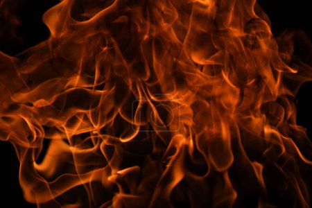 Foto de Fuego textura de llama para el fondo de la bandera. Quemar luces abstractas. Una gran llama ardiendo. Blaze llamas superposición de fondo - Imagen libre de derechos
