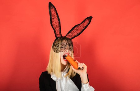 Photo for Happy young woman wearing bunny ears and having Easter Eggs. Smile easter - Royalty Free Image